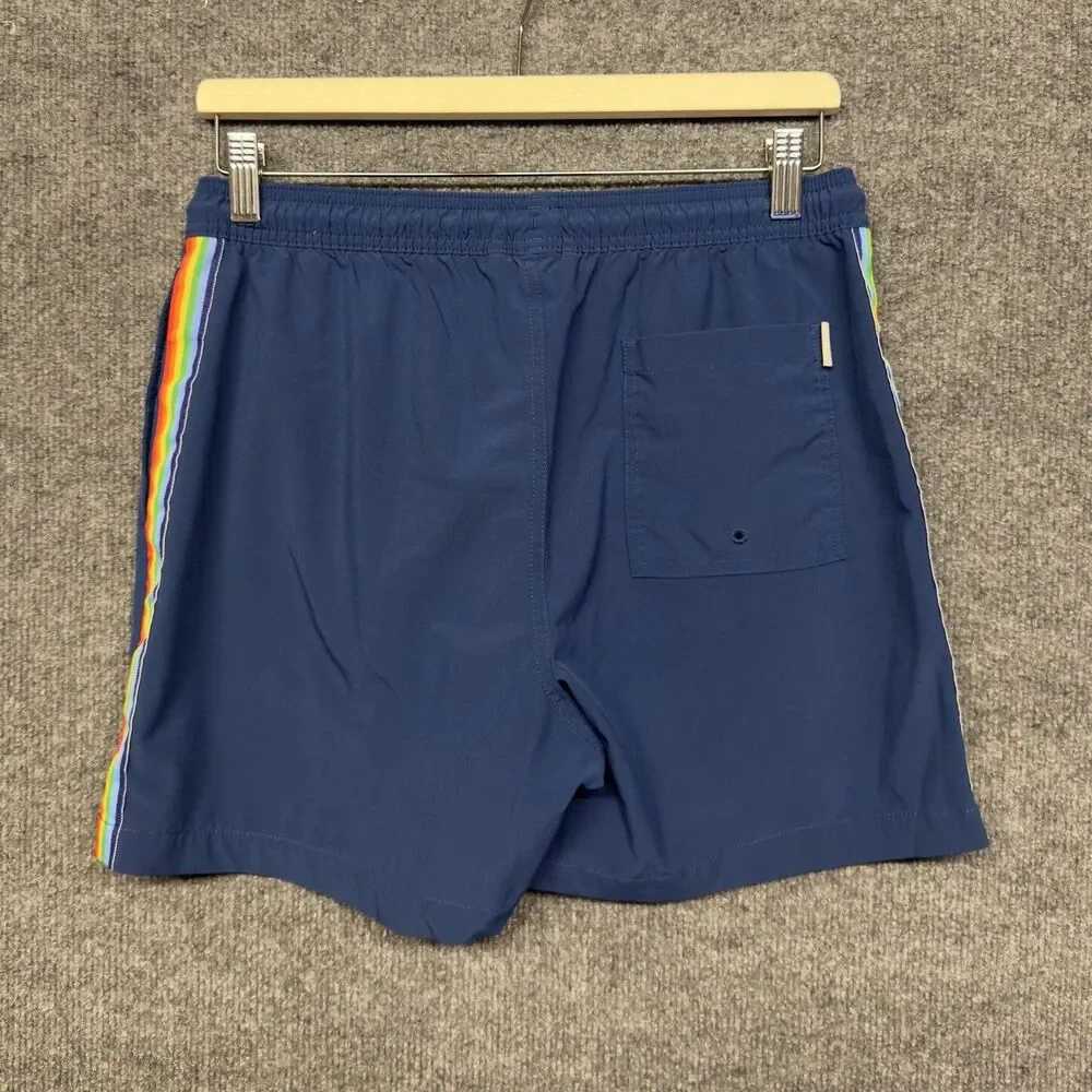 Chubbies Swim Shorts Mens Medium Blue Rainbow Stripe 5.5 Inseam Mesh Trunks